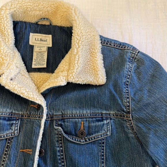 Sherpa-Lined Denim Jacket LLBean Sz L - Picture 2 of 11